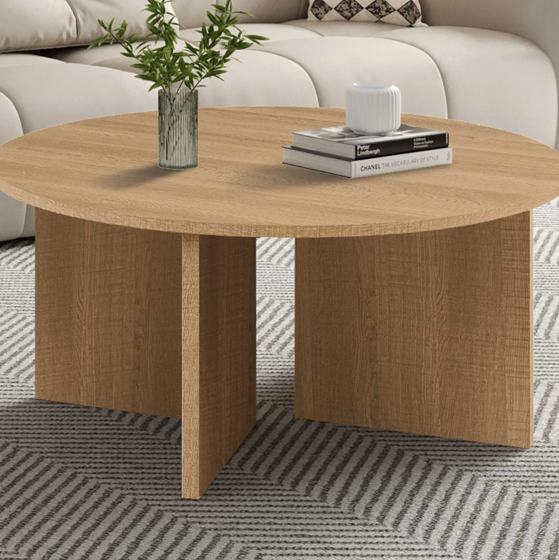 Couchtisch Drasir - Ø90x42cm - Eiche Dekor