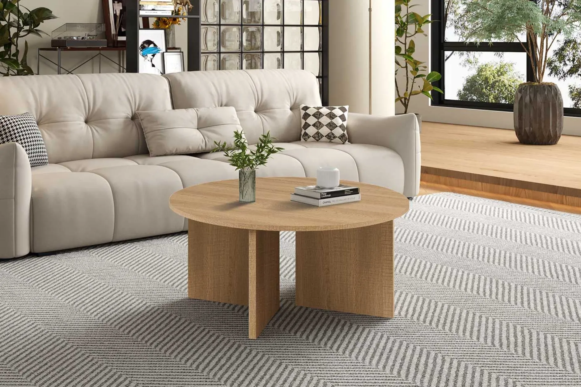 Couchtisch Drasir - Ø90x42cm - Eiche Dekor