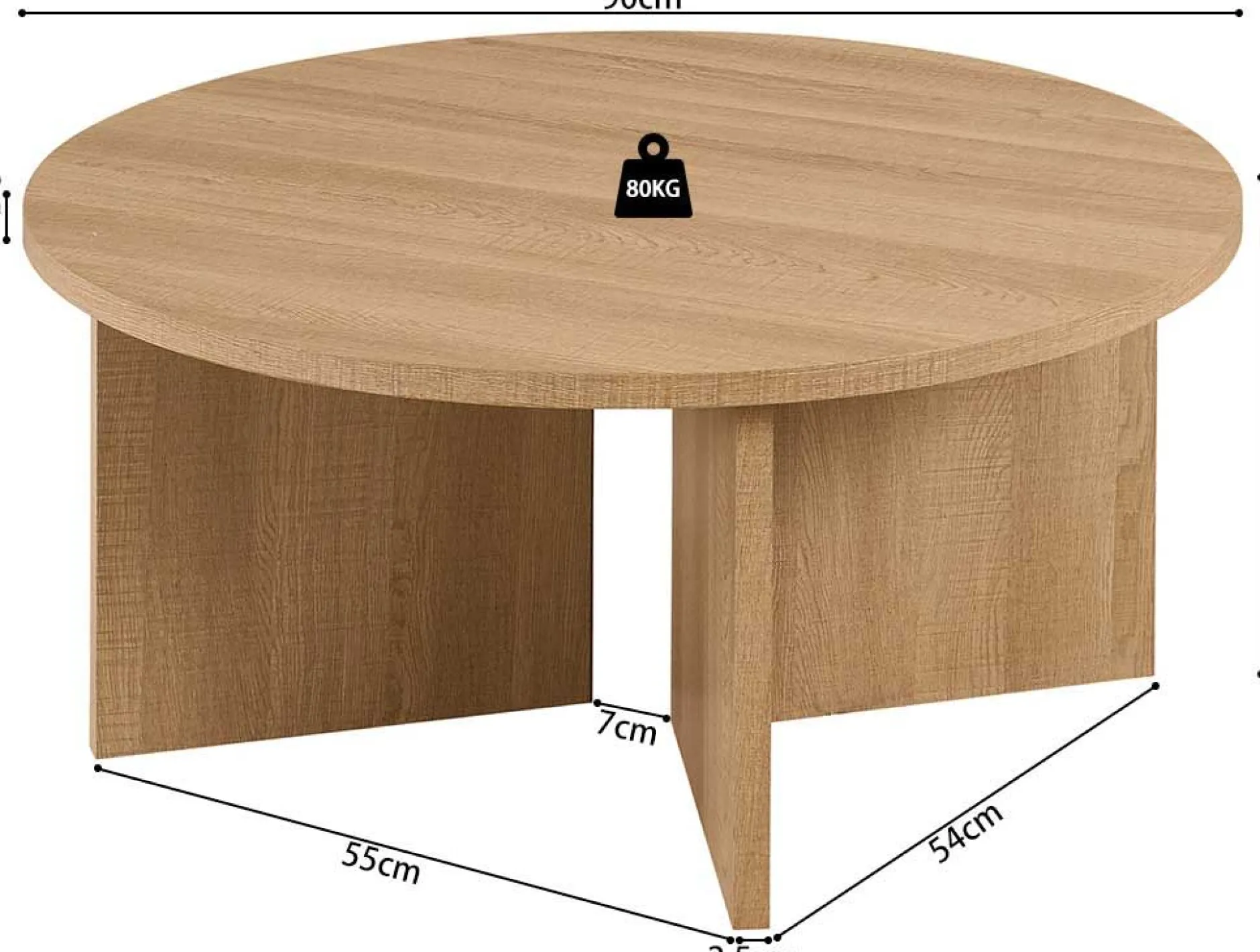 Couchtisch Drasir - Ø90x42cm - Eiche Dekor