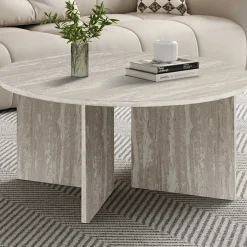 Couchtisch Drasir - Ø90x42cm - Travertin grau
