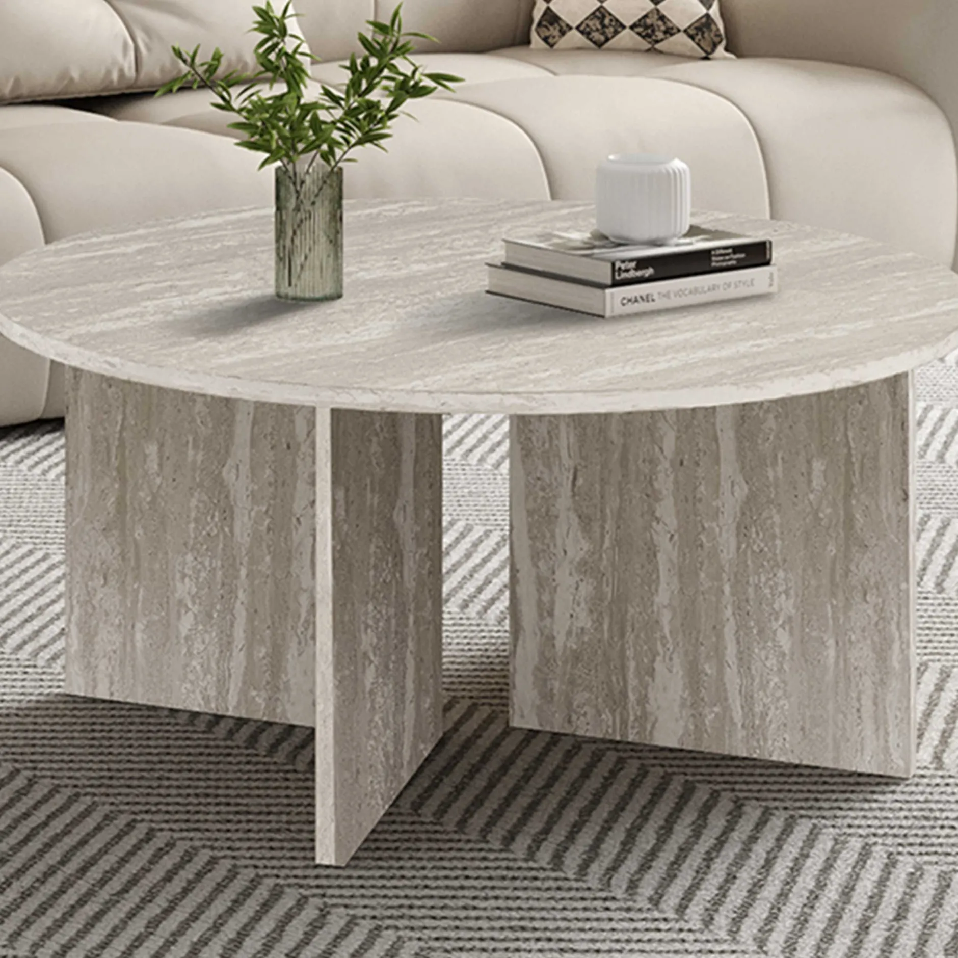 Couchtisch Drasir - Ø90x42cm - Travertin grau