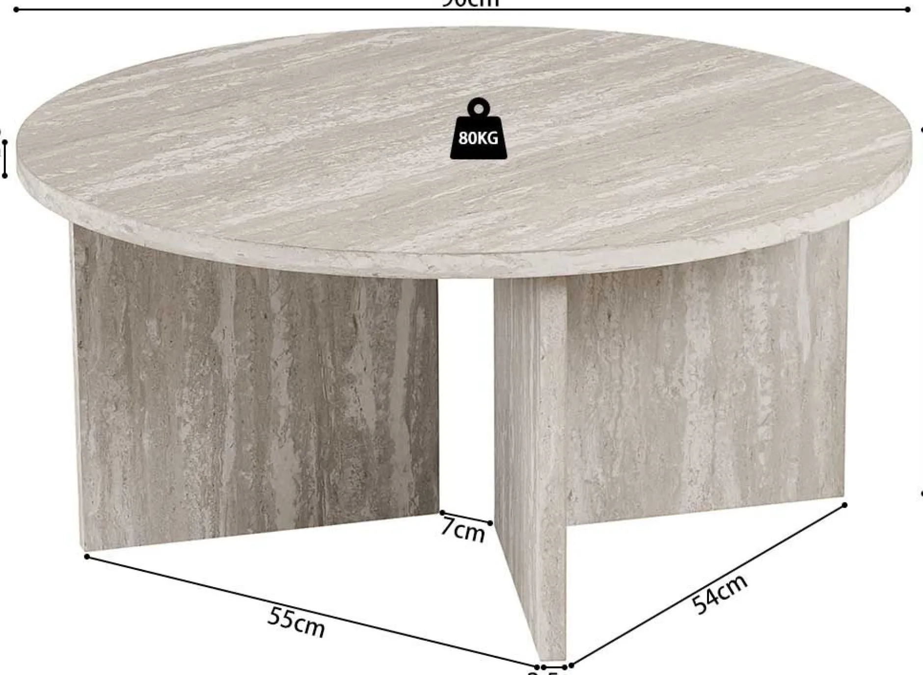 Couchtisch Drasir - Ø90x42cm - Travertin grau