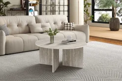 Couchtisch Drasir - Ø90x42cm - Travertin grau