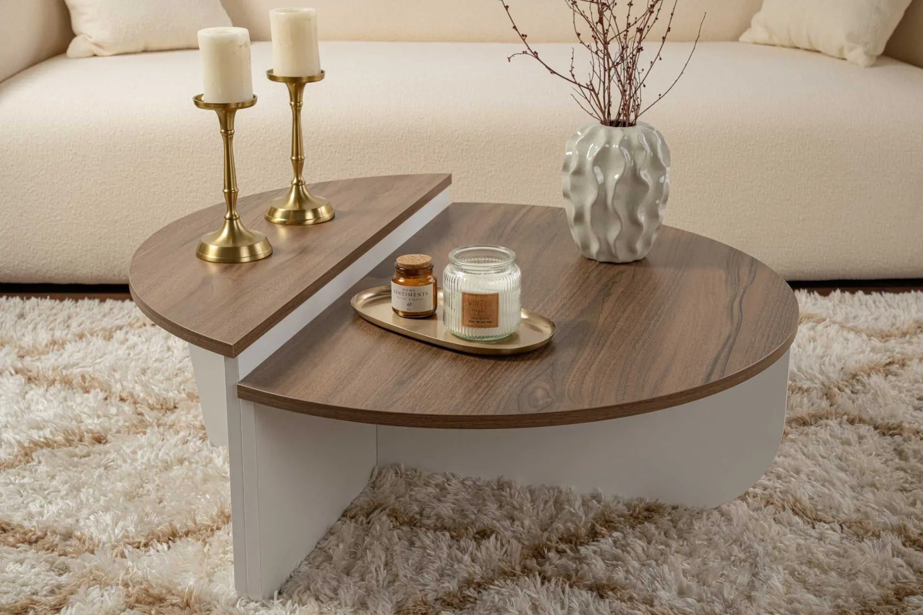 Couchtische Orion - 60x90x30cm - 2er Set - Walnuss/Weiß