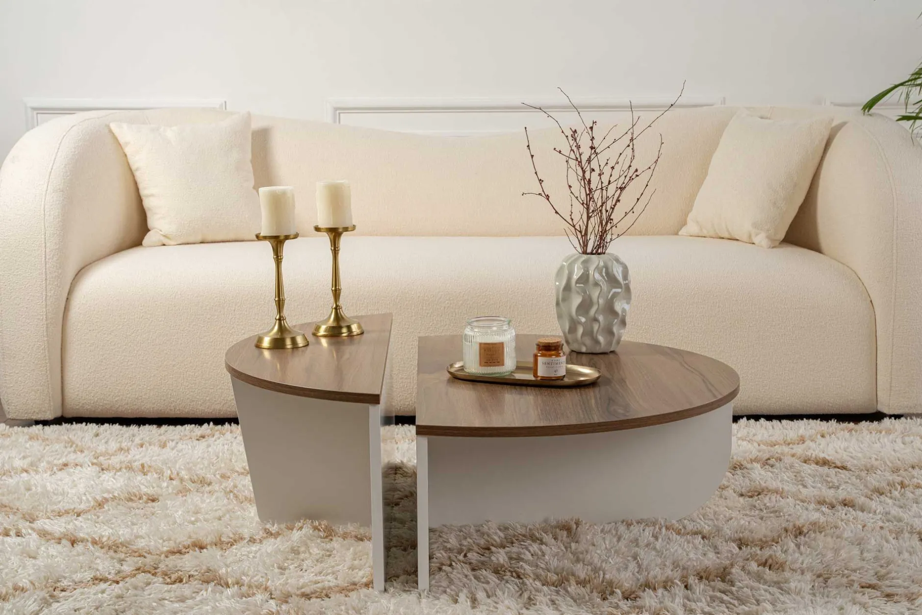 Couchtische Orion - 60x90x30cm - 2er Set - Walnuss/Weiß