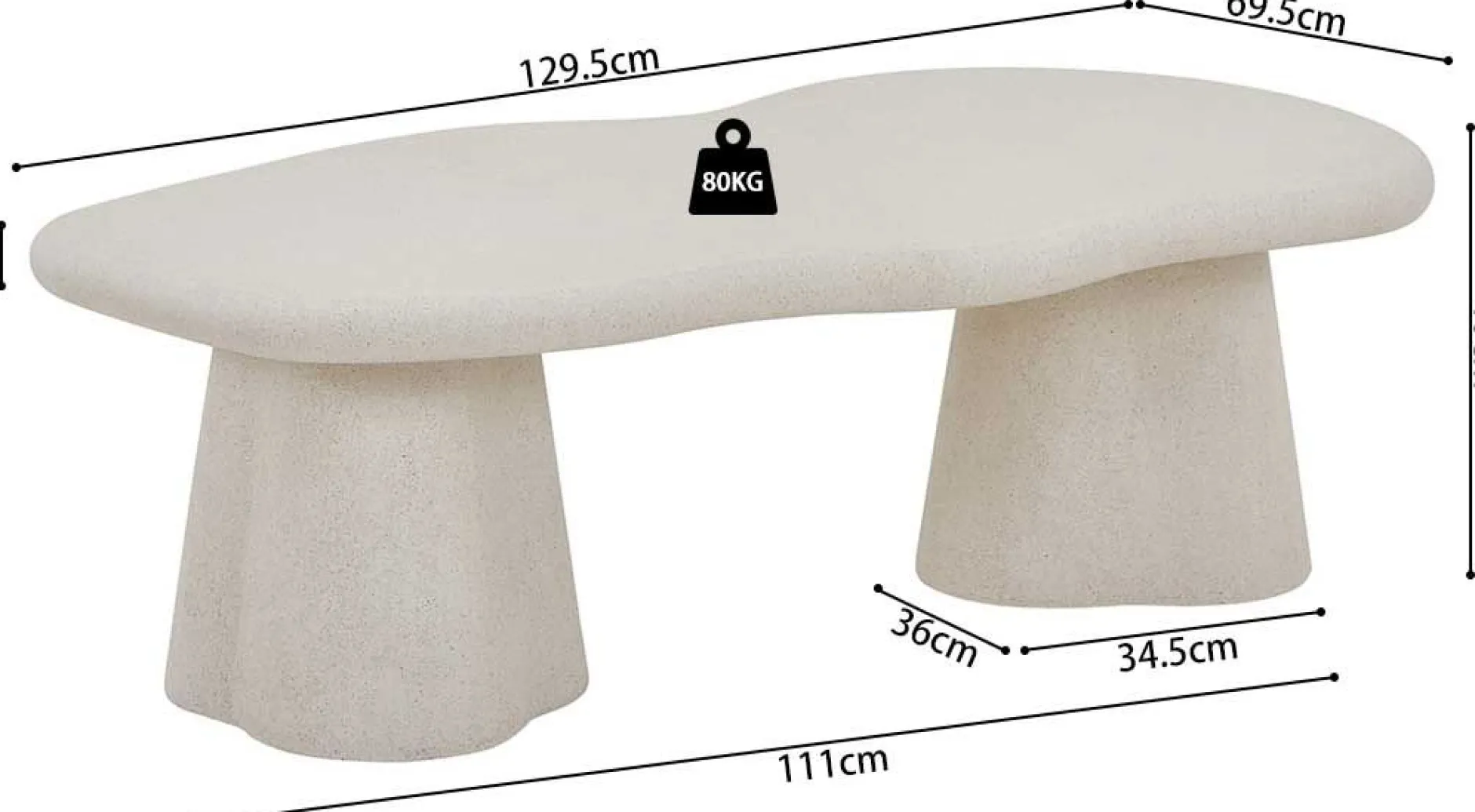 Couchtisch Faro - 130x70x40cm - Zementfarbe - weiß