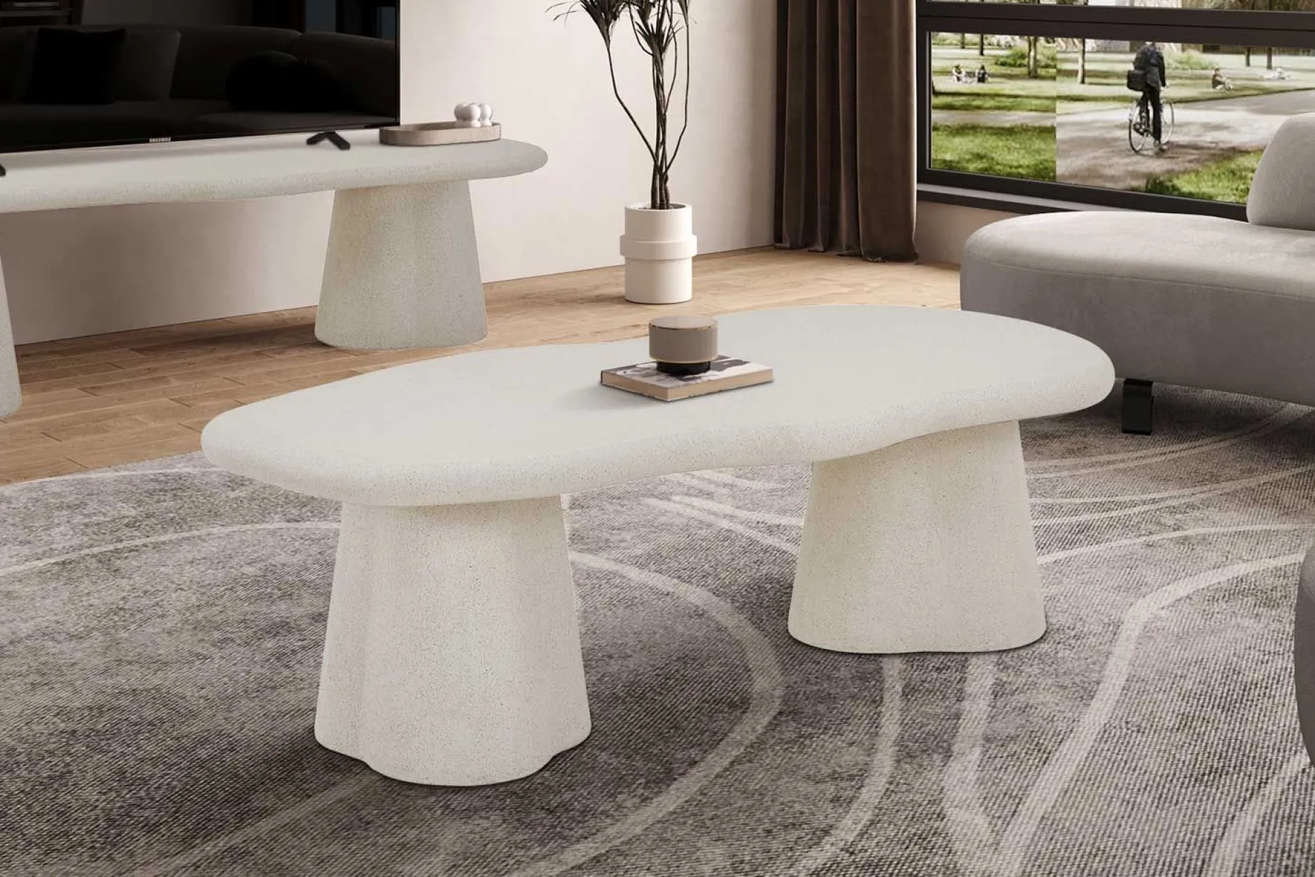 Couchtisch Faro - 130x70x40cm - Zementfarbe - weiß