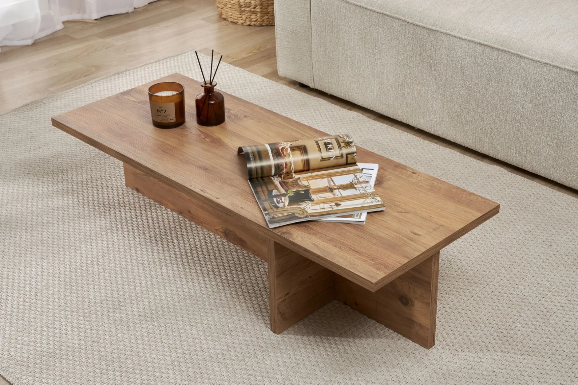 Couchtisch Harbor - 100% MELAMINE - Atlantik-Kiefer - 30 x 45 x 120 cm