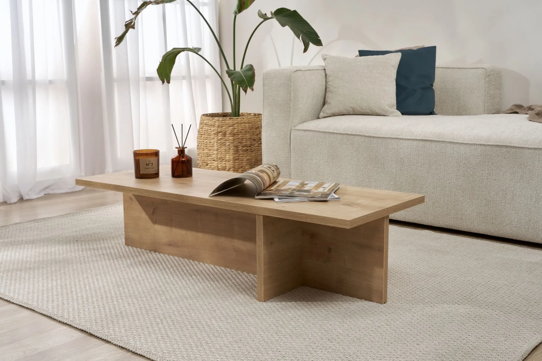 Couchtisch Harbor - 100% MELAMINE - Saphireiche - 30 x 45 x 120 cm