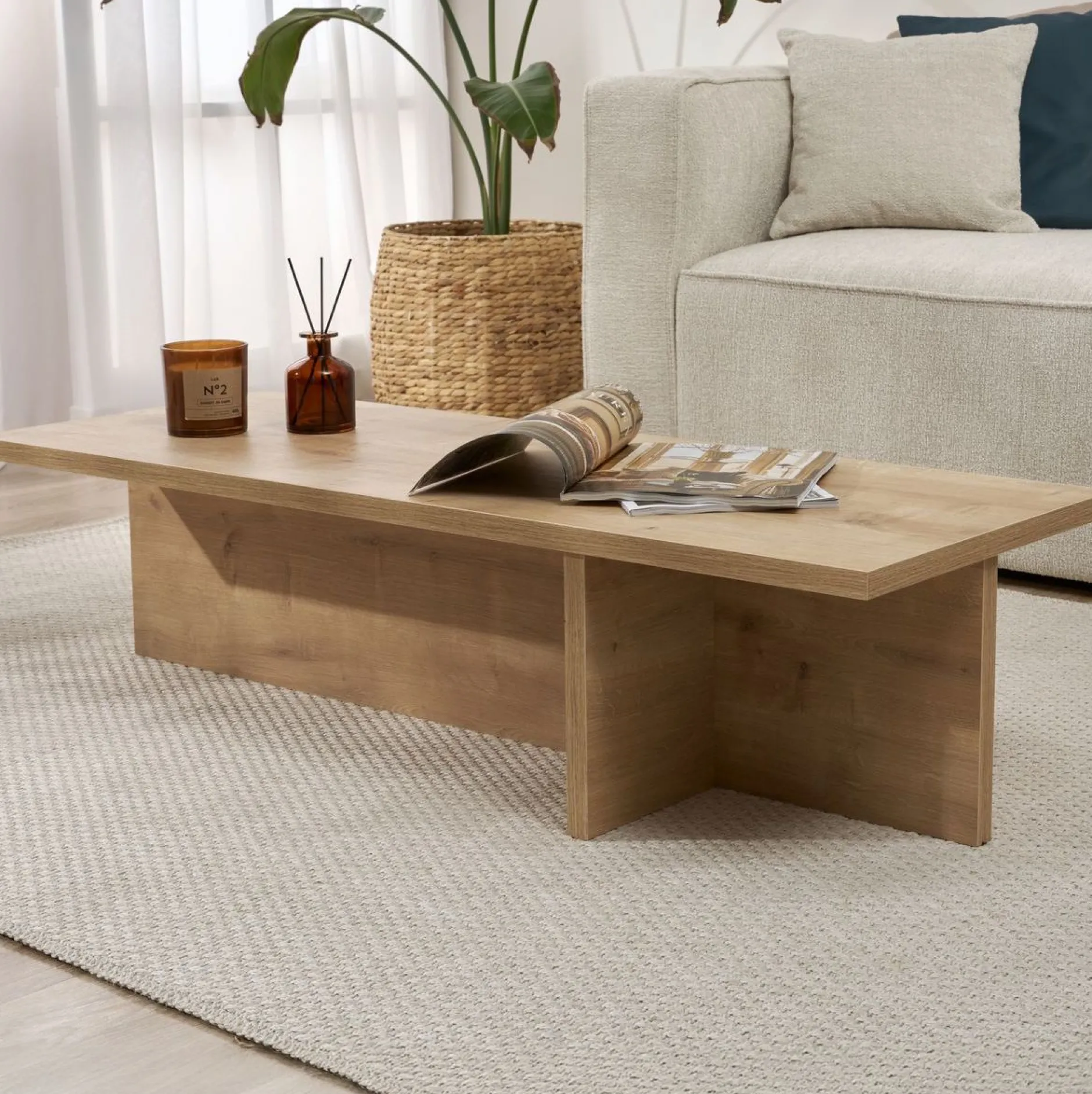 Couchtisch Harbor - 100% MELAMINE - Saphireiche - 30 x 45 x 120 cm