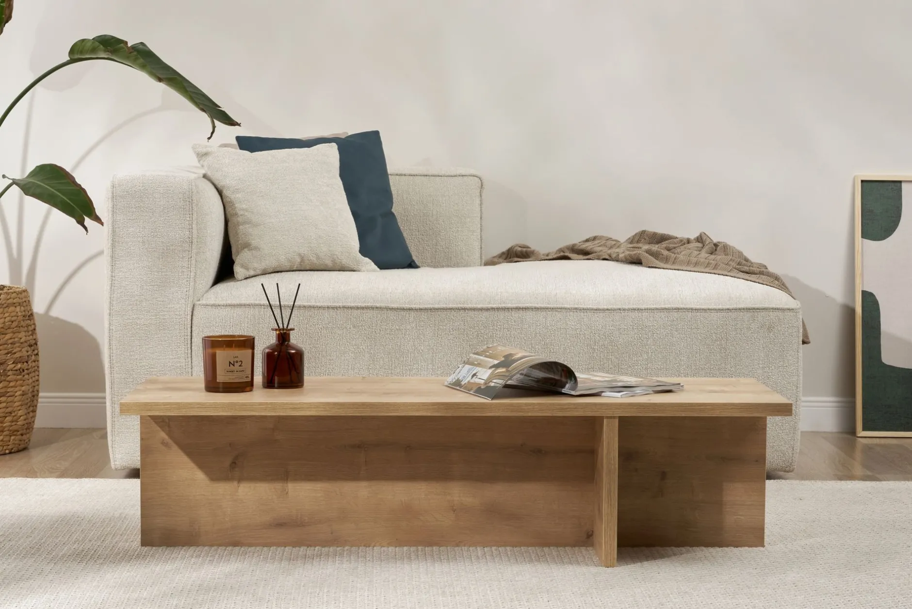 Couchtisch Harbor - 100% MELAMINE - Saphireiche - 30 x 45 x 120 cm