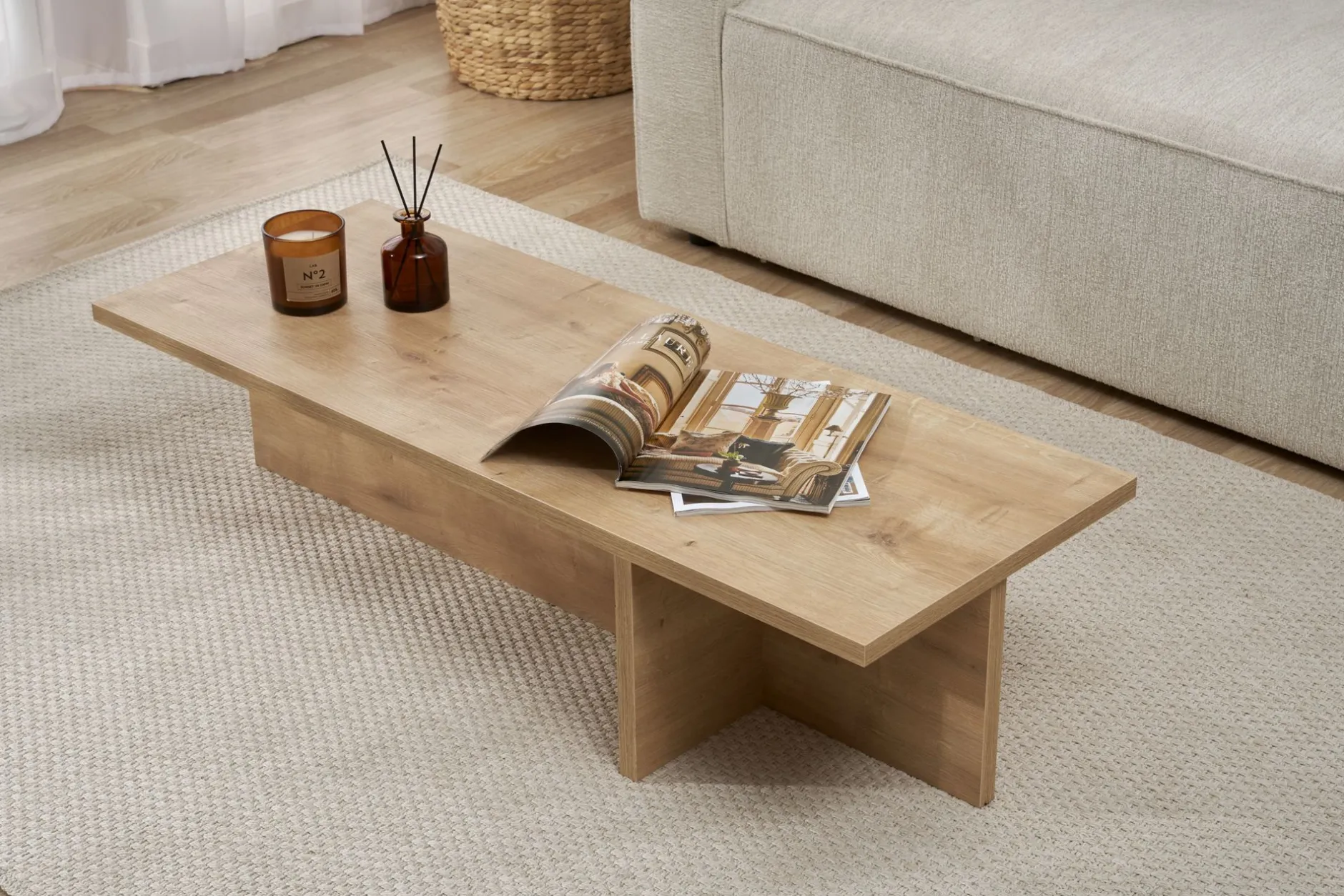 Couchtisch Harbor - 100% MELAMINE - Saphireiche - 30 x 45 x 120 cm