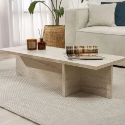 Couchtisch Harbor - 100% MELAMINE - Travertin - 30 x 45 x 120 cm