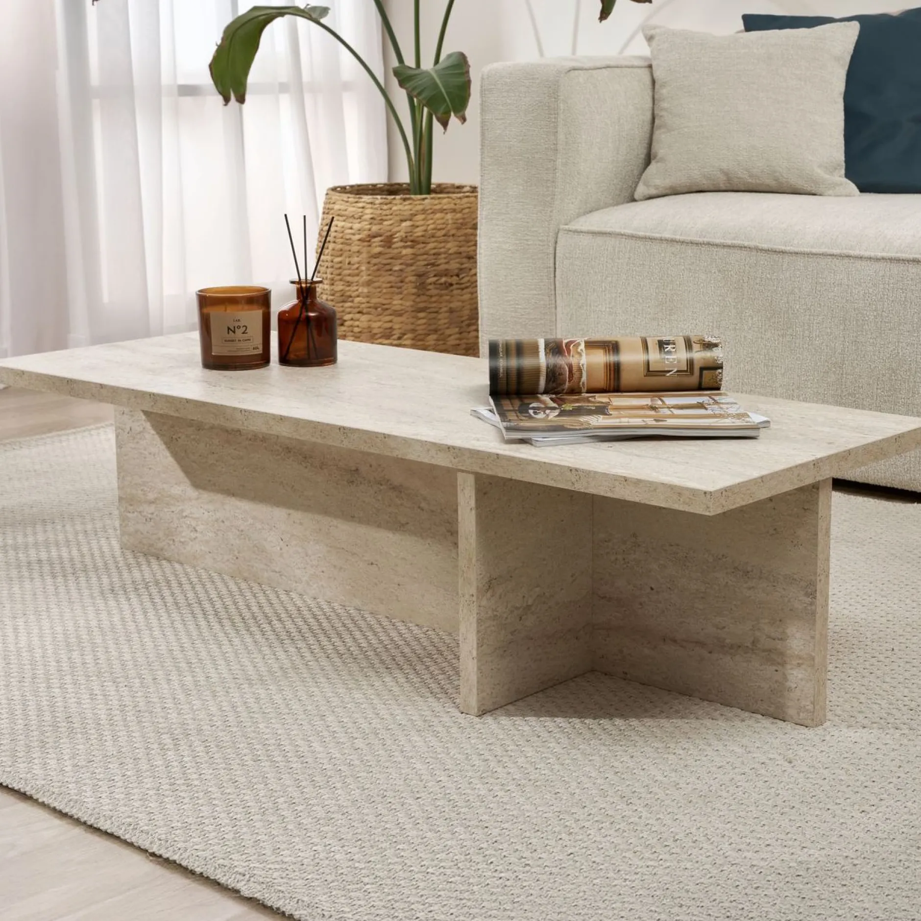Couchtisch Harbor - 100% MELAMINE - Travertin - 30 x 45 x 120 cm