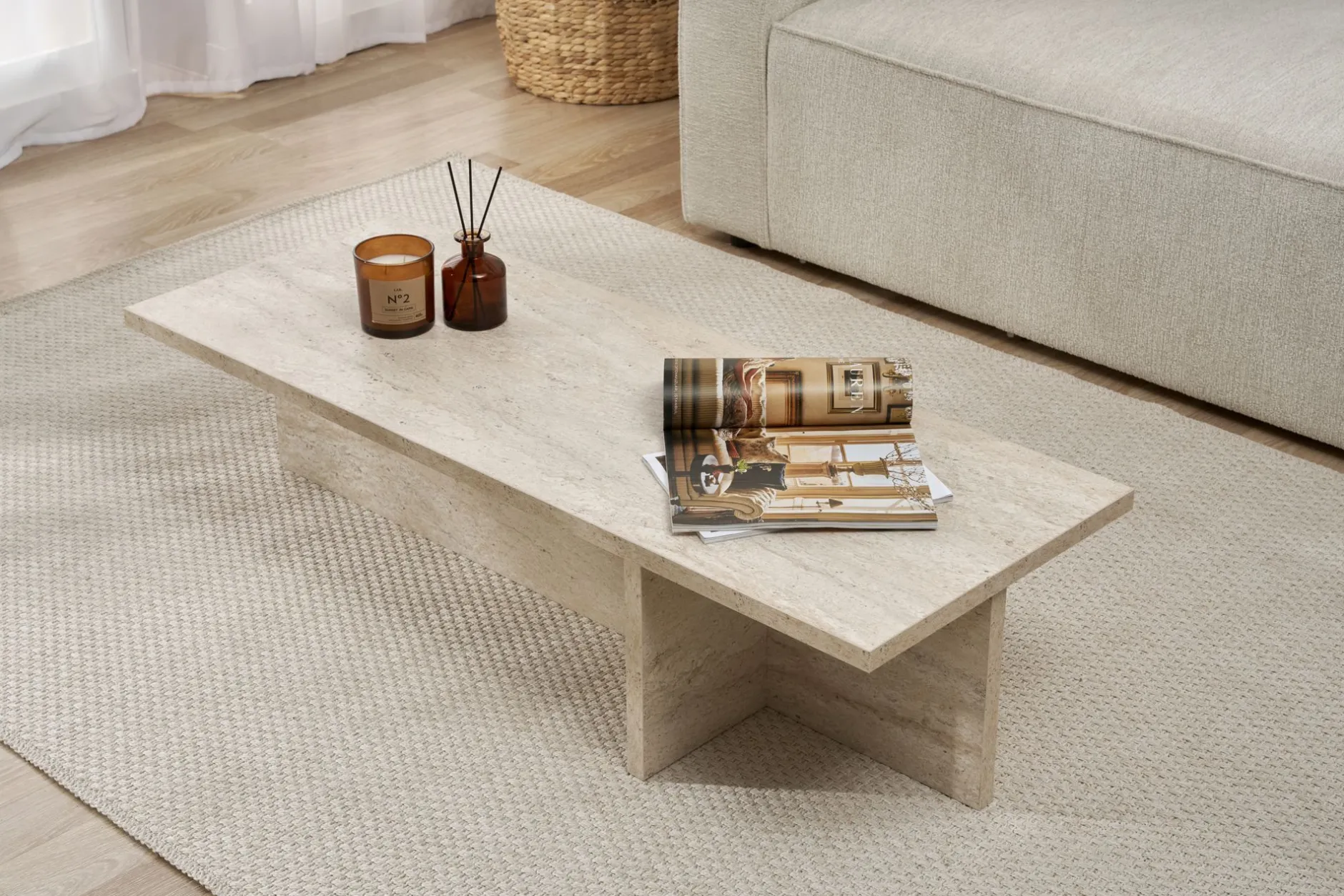 Couchtisch Harbor - 100% MELAMINE - Travertin - 30 x 45 x 120 cm