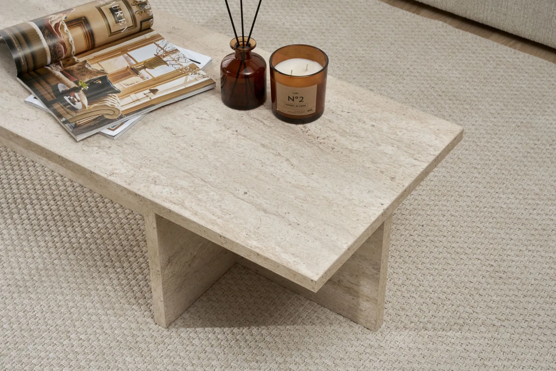 Couchtisch Harbor - 100% MELAMINE - Travertin - 30 x 45 x 120 cm