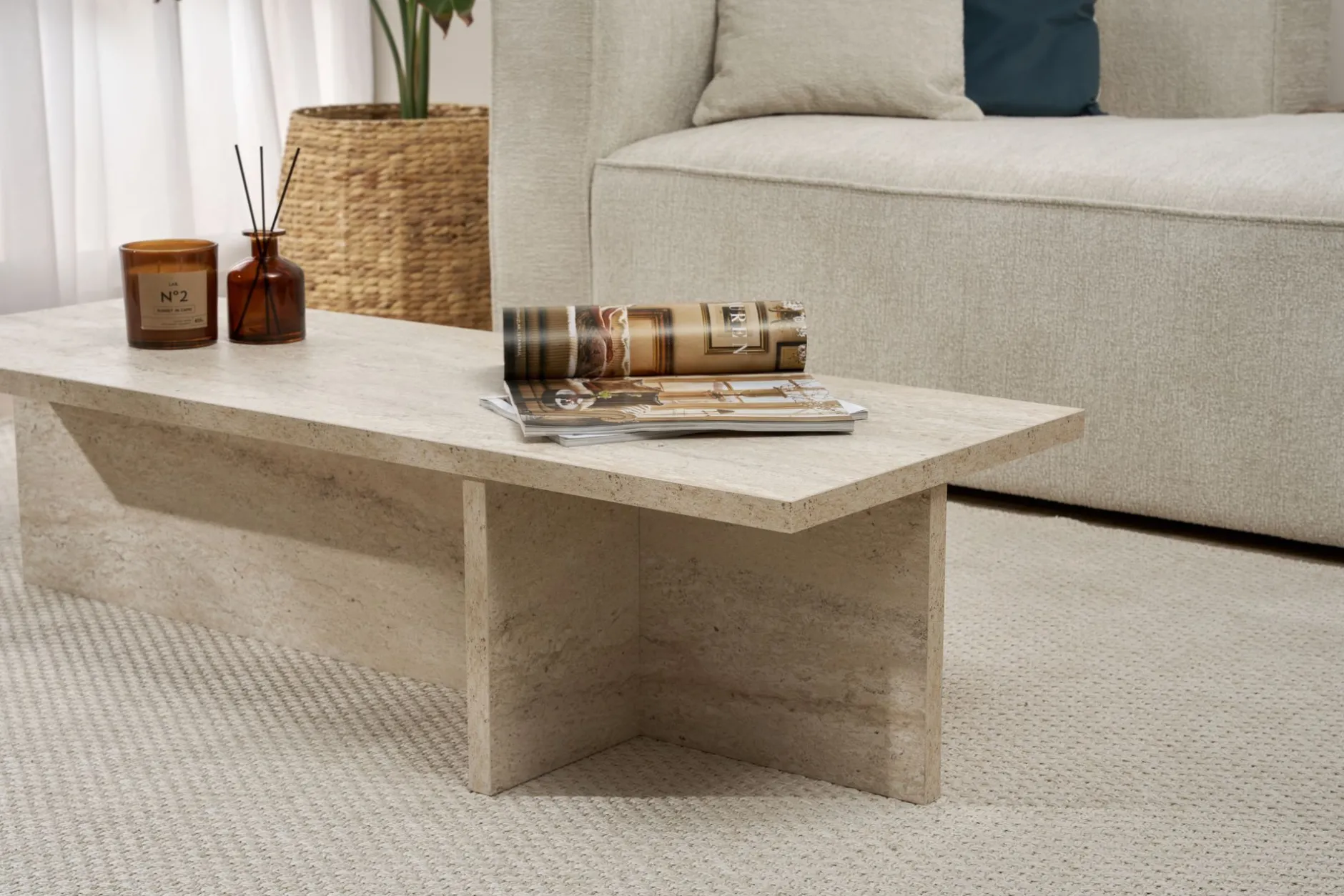 Couchtisch Harbor - 100% MELAMINE - Travertin - 30 x 45 x 120 cm