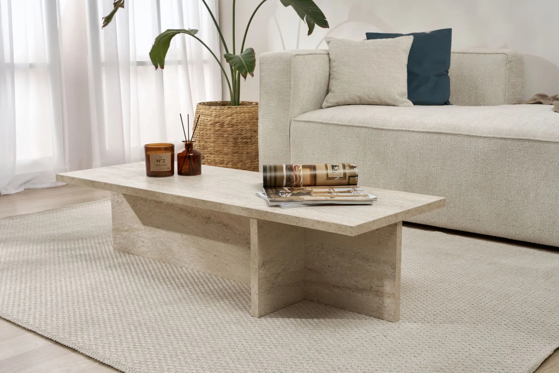 Couchtisch Harbor - 100% MELAMINE - Travertin - 30 x 45 x 120 cm