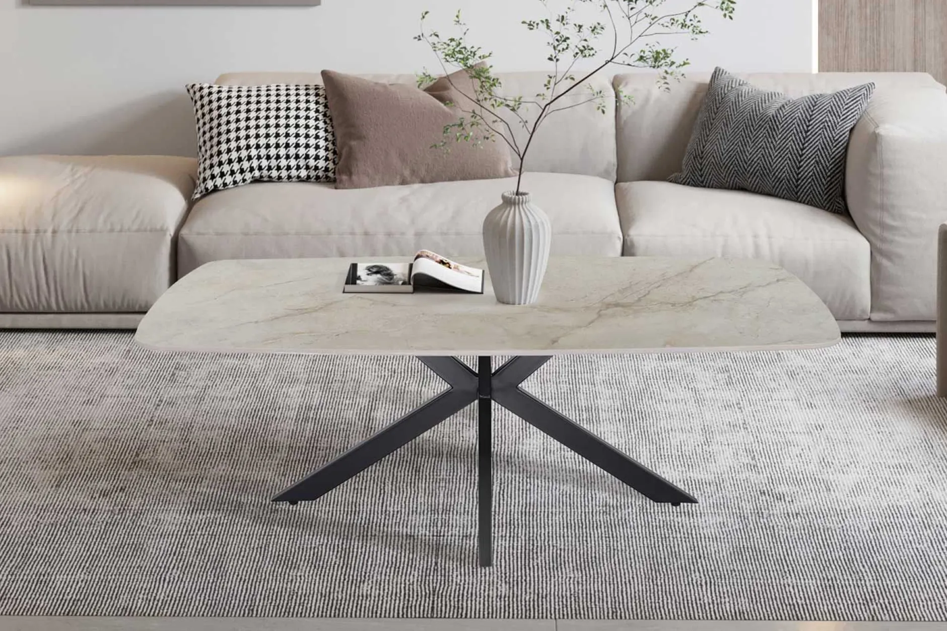 Couchtisch Helios - 130x70x45cm - Dänisch oval - beige Marmor