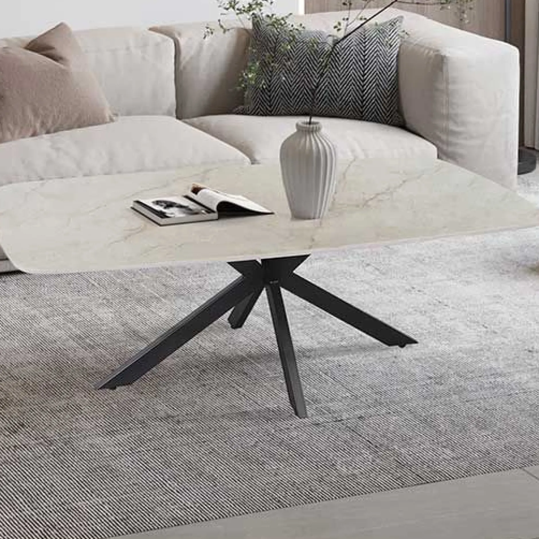 Couchtisch Helios - 130x70x45cm - Dänisch oval - beige Marmor