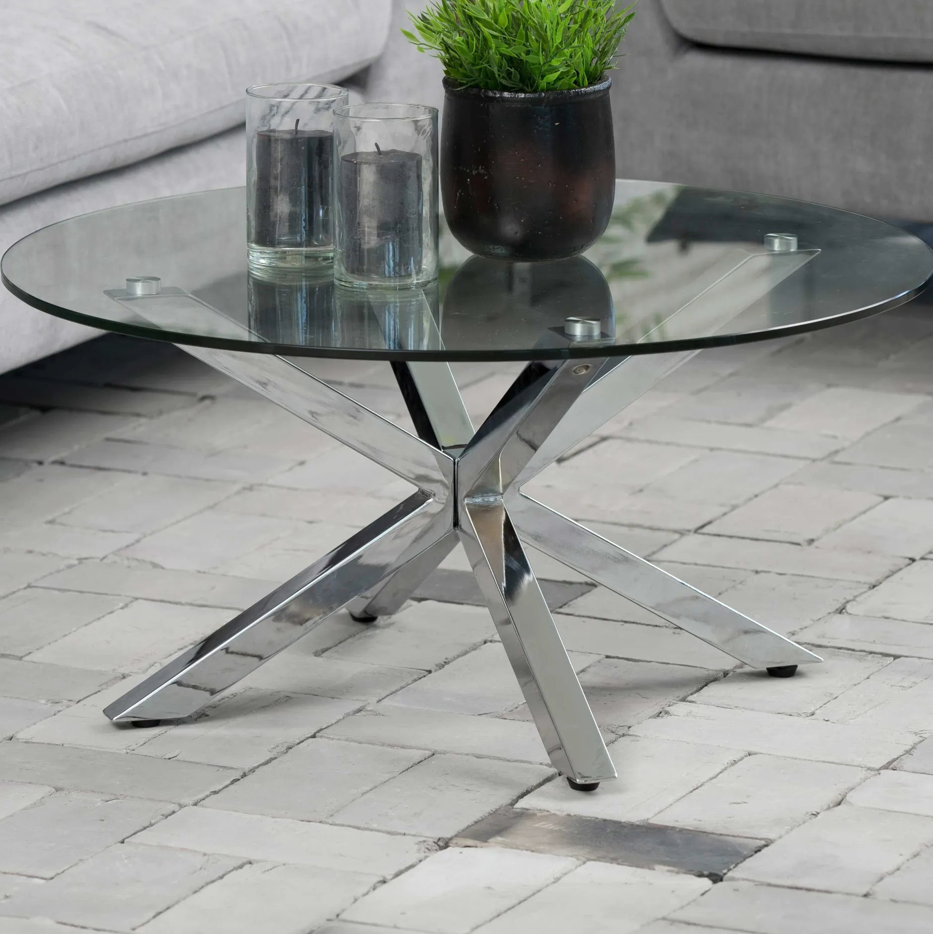 Couchtisch Hennie ø82cm - Tischplatte aus Glas