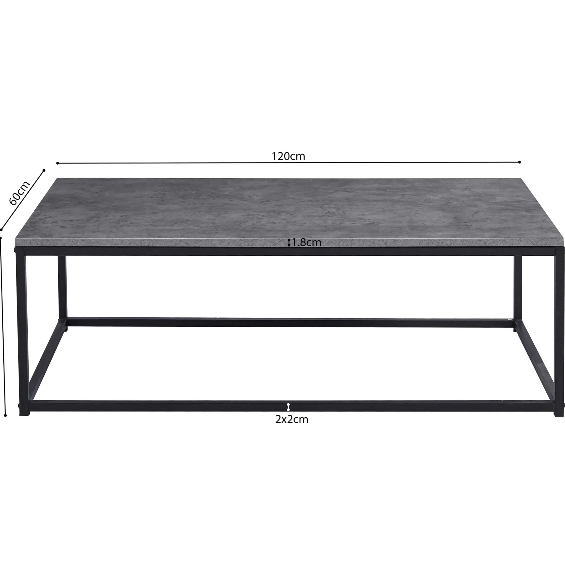 Couchtisch in Betonoptik - Dallas | H-H 40 x B-L 120 x T-P 60 cm