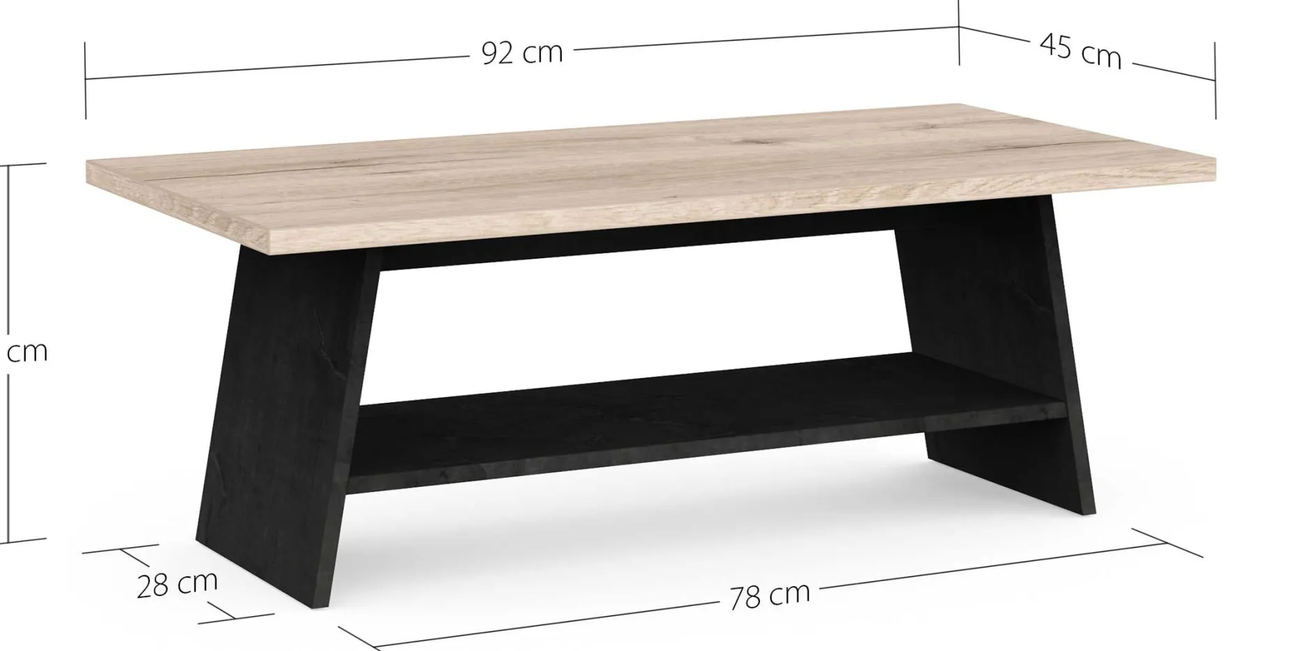 Couchtisch Jacynthe - 91x45x34cm - Eiche Dekor/Betonoptik