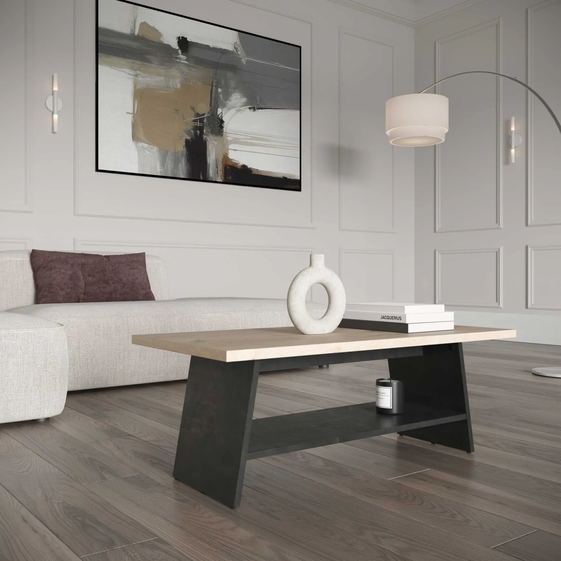 Couchtisch Jacynthe - 91x45x34cm - Eiche Dekor/Betonoptik