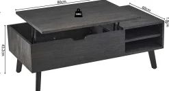 Couchtisch Justine - 120x60x45cm - verstellbar - mit Ablage - dunkelbraun