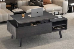 Couchtisch Justine - 120x60x45cm - verstellbar - mit Ablage - dunkelbraun