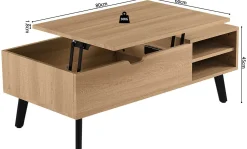 Couchtisch Justine - 120x60x45cm - verstellbar - mit Ablage - Eiche Dekor