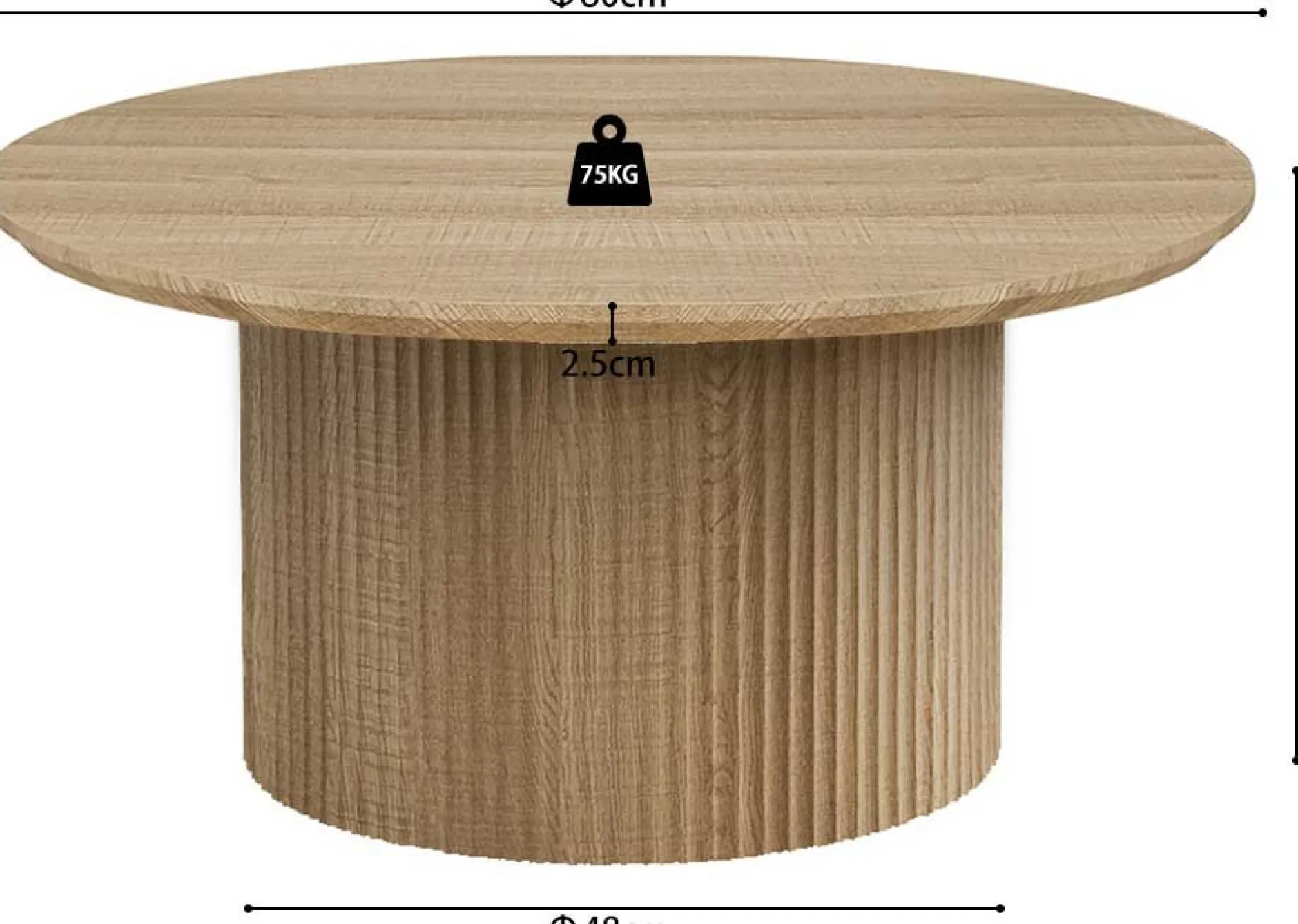 Couchtisch Lagos - Ø80x38cm - Eiche Dekor