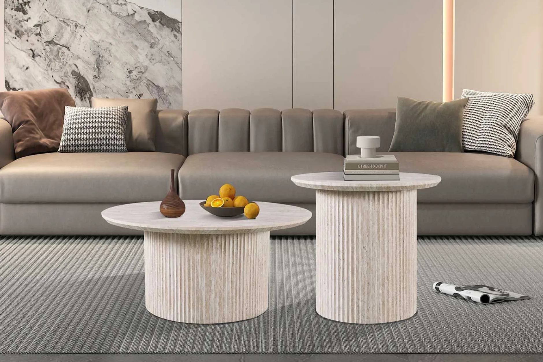 Couchtisch Lagos - Ø50x46cm - Travertin