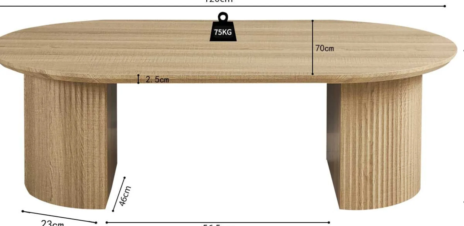 Couchtisch Lagos - 120x70x38cm - Eiche Dekor