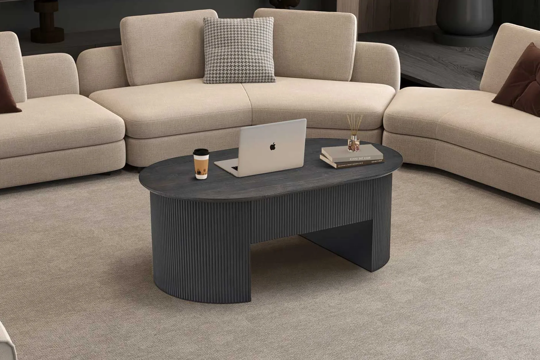 Couchtisch Lagos - 120x70x45cm - verstellbar - mit Ablage - dunkelbraun