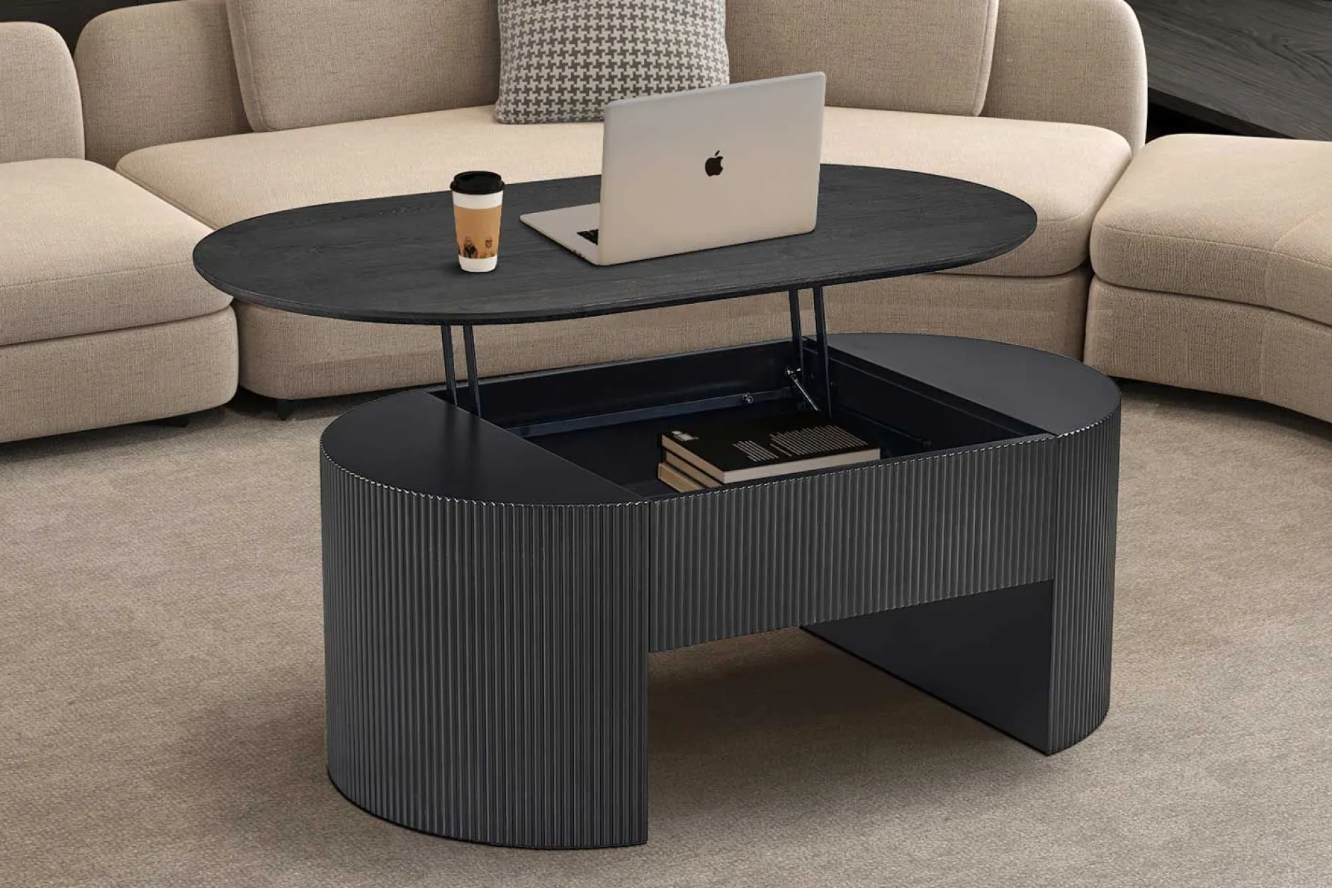 Couchtisch Lagos - 120x70x45cm - verstellbar - mit Ablage - dunkelbraun