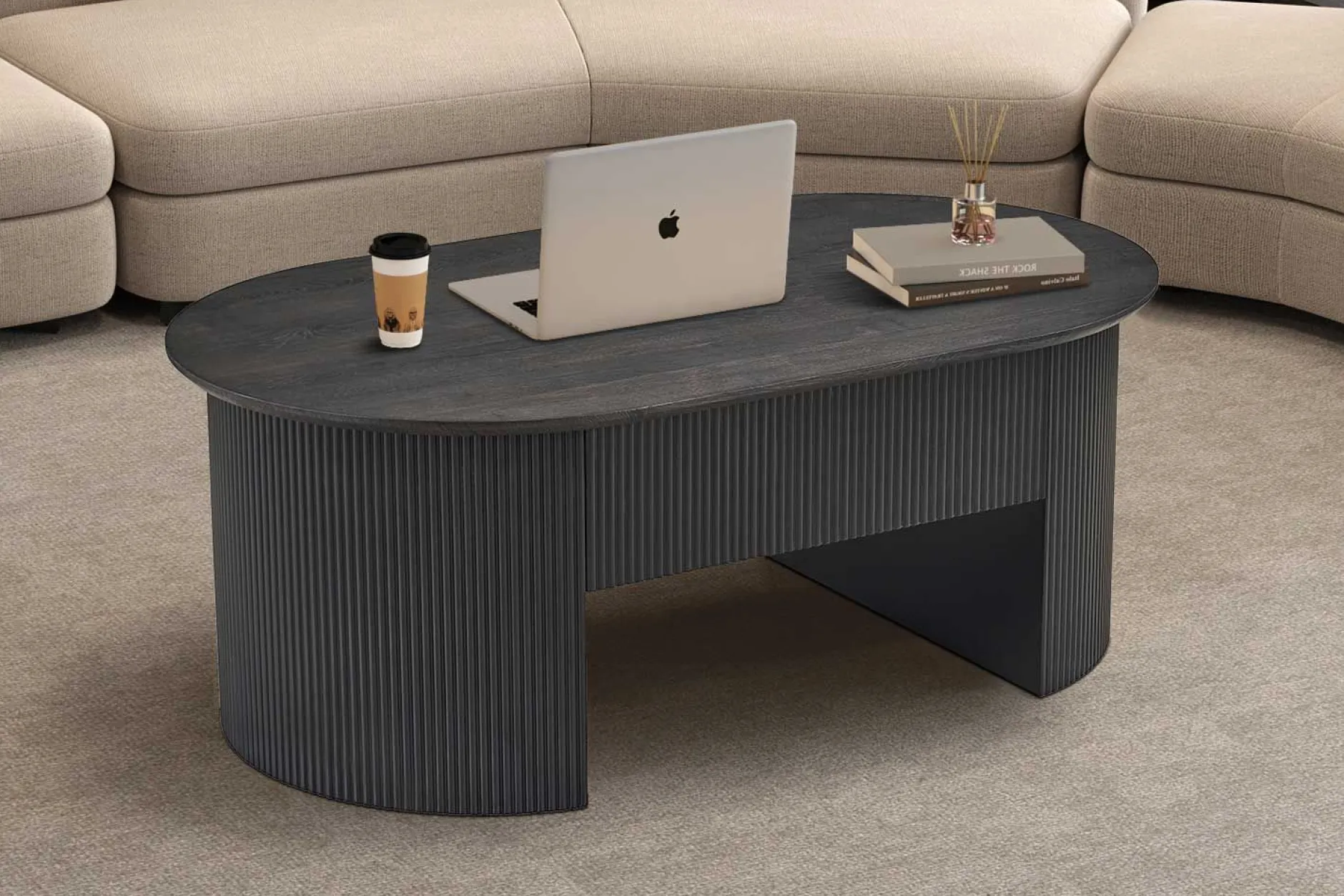 Couchtisch Lagos - 120x70x45cm - verstellbar - mit Ablage - dunkelbraun