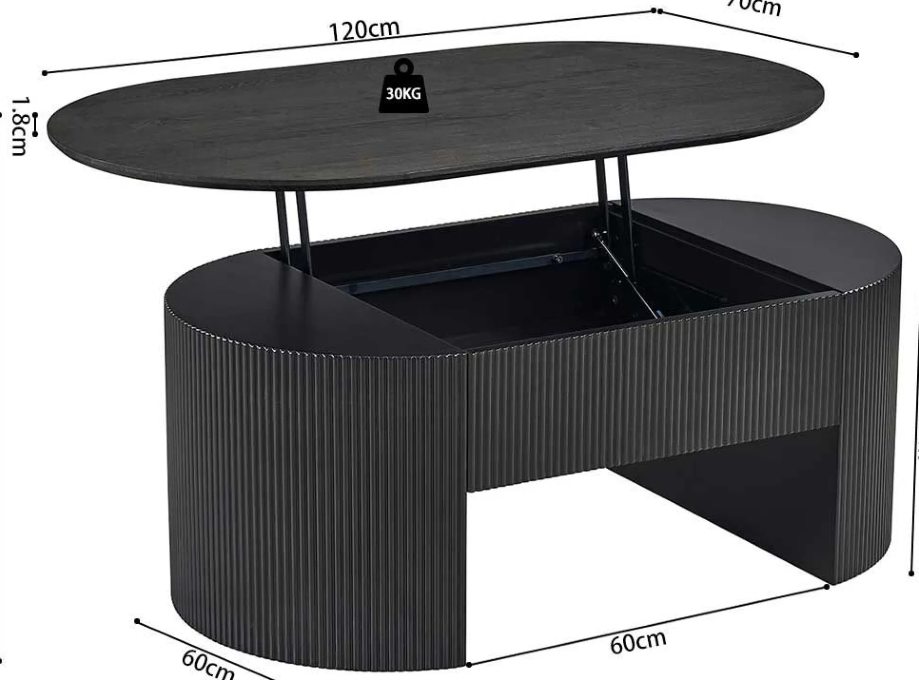 Couchtisch Lagos - 120x70x45cm - verstellbar - mit Ablage - dunkelbraun