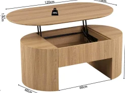 Couchtisch Lagos - 120x70x45cm - verstellbar - mit Ablage - Eiche Dekor