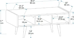 Couchtisch Line - 100% MELAMINE - Heller Nussbaum - 90 x 40 x 56 cm