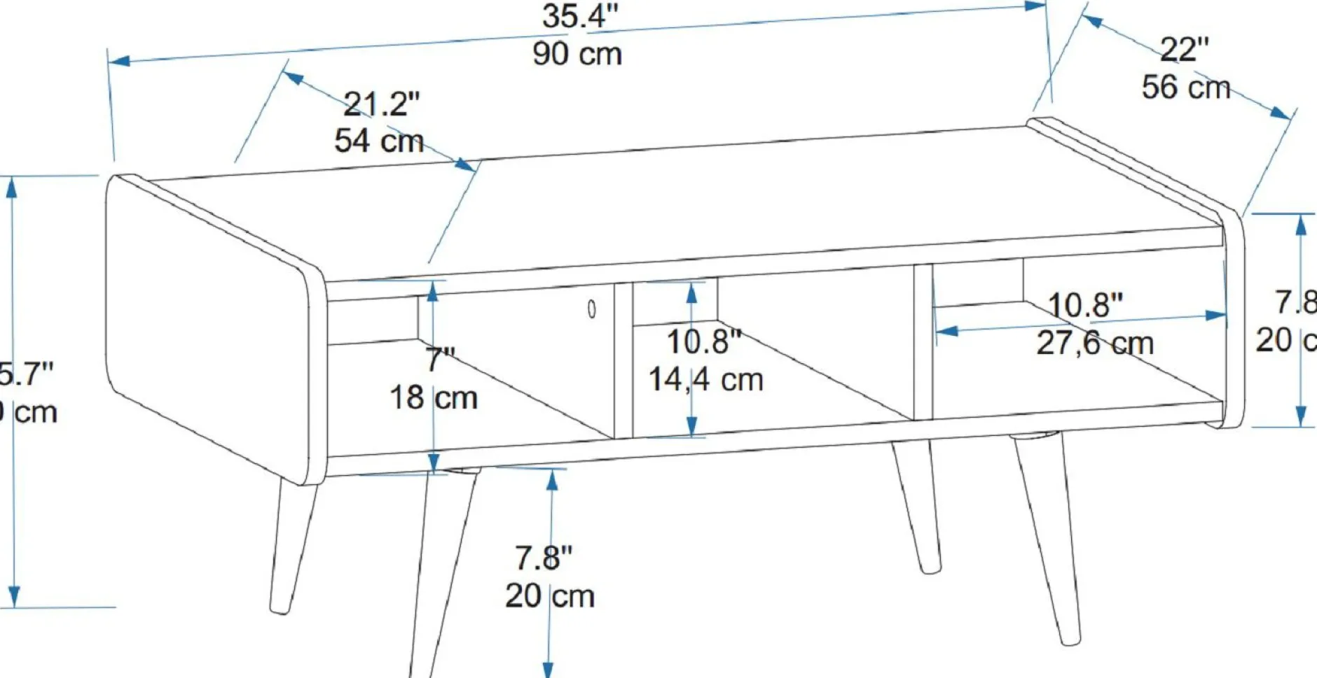 Couchtisch Line - 100% MELAMINE - Heller Nussbaum - 90 x 40 x 56 cm