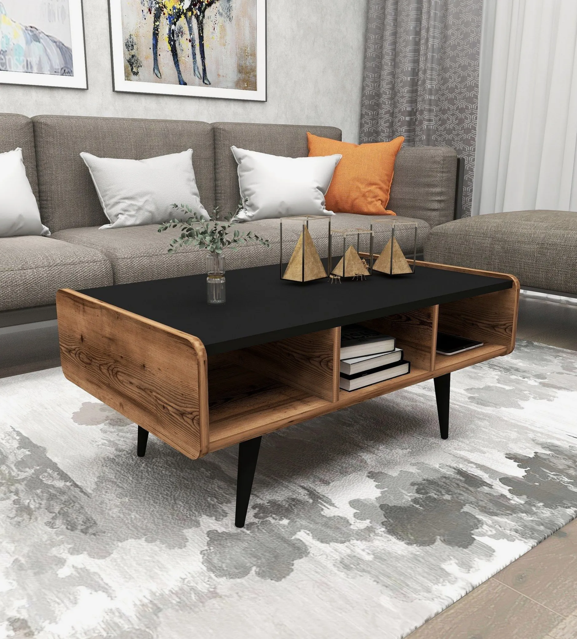 Couchtisch Line - 100% MELAMINE - Heller Nussbaum - 90 x 40 x 56 cm