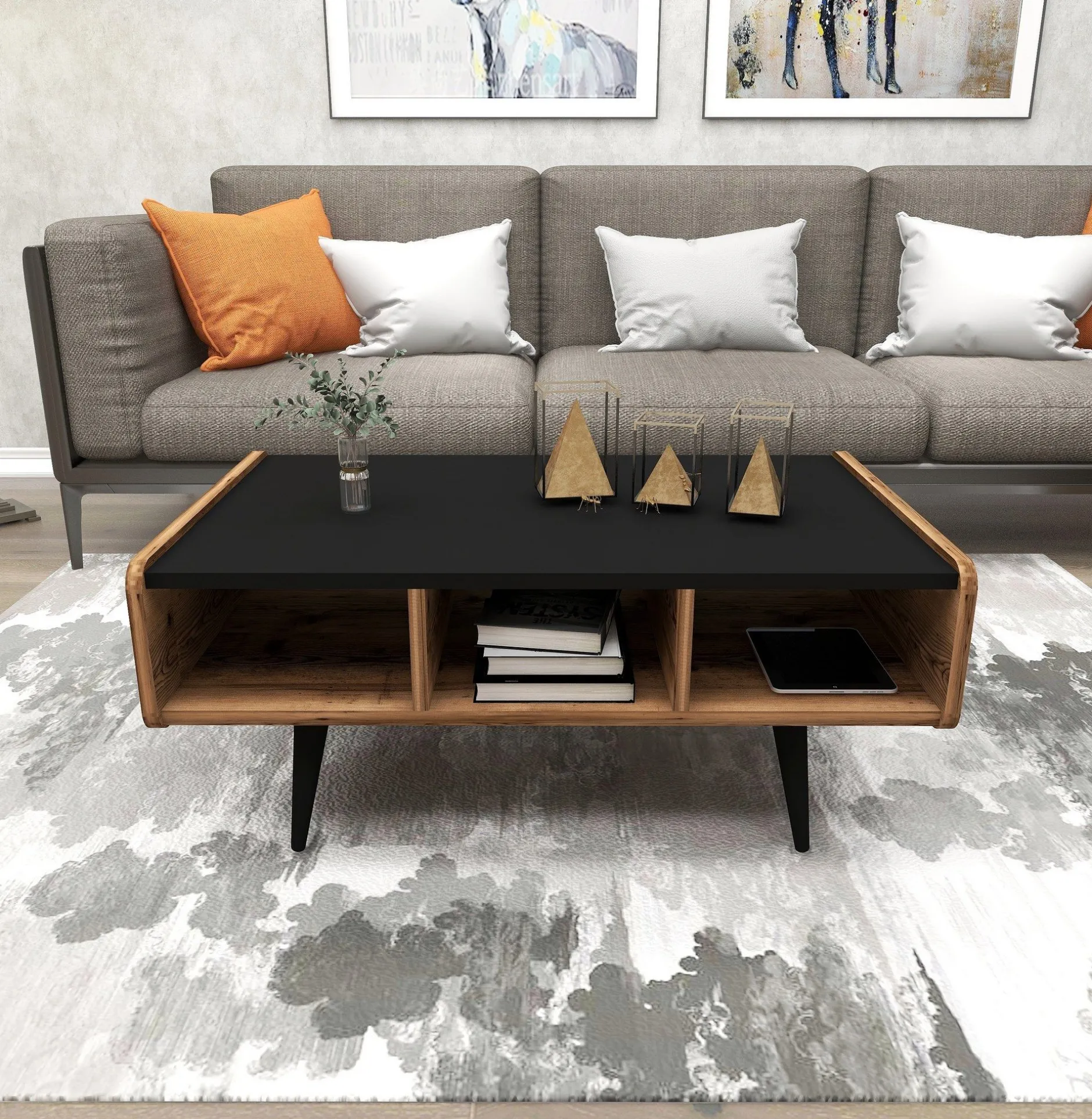 Couchtisch Line - 100% MELAMINE - Heller Nussbaum - 90 x 40 x 56 cm