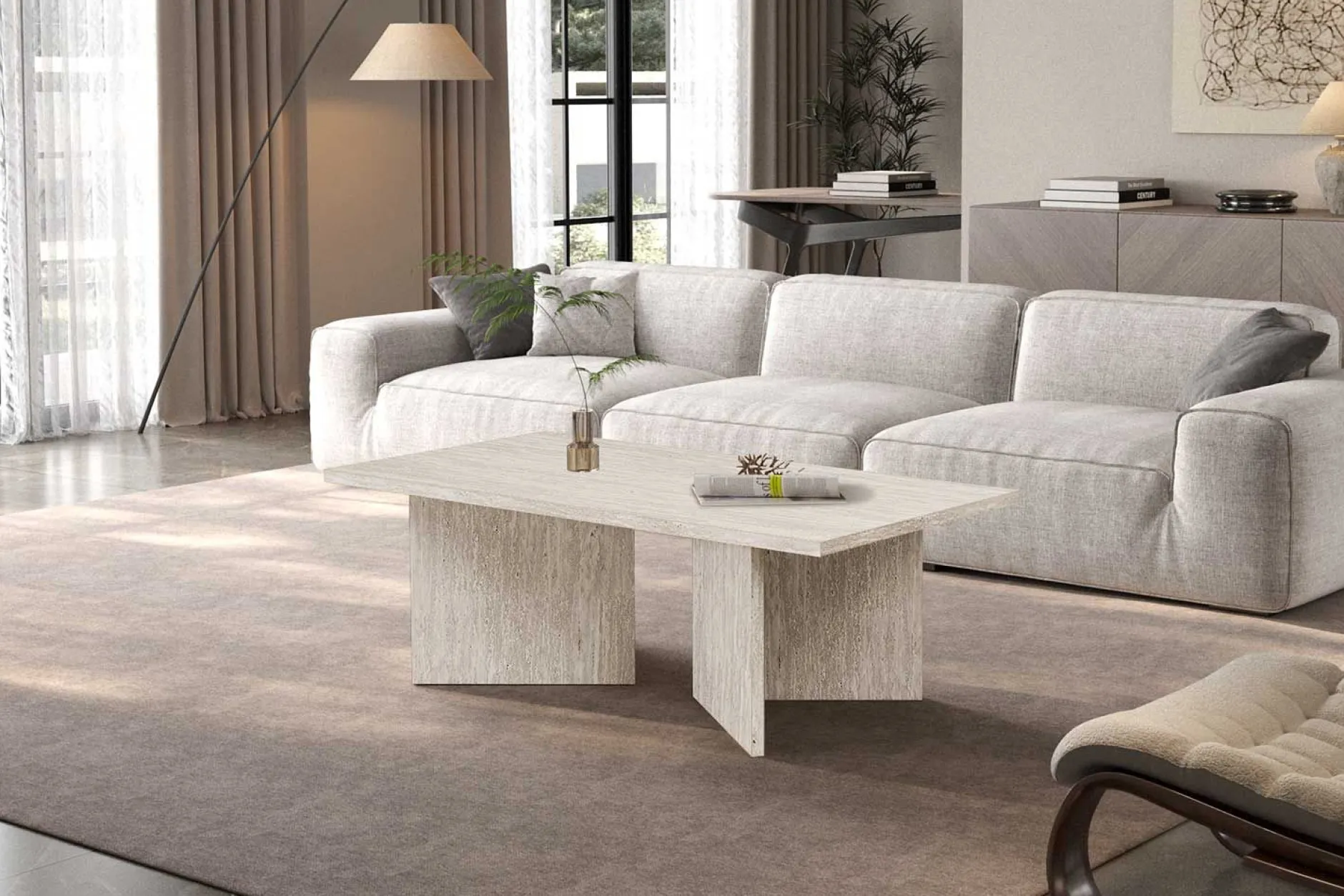 Couchtisch Litar - 125x65x42cm - beige Travertin