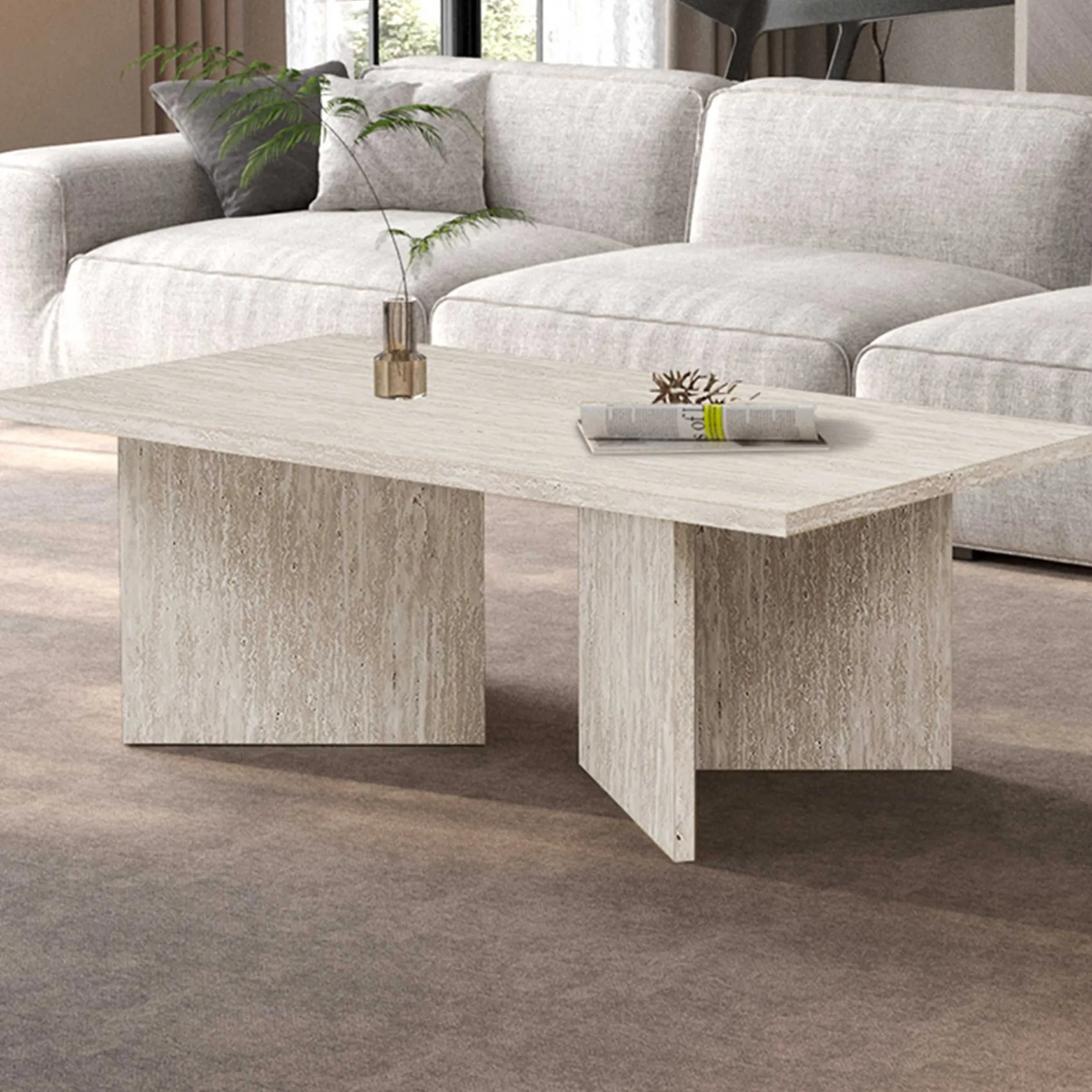Couchtisch Litar - 125x65x42cm - beige Travertin