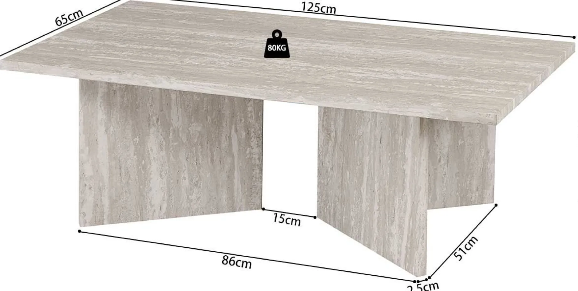 Couchtisch Litar - 125x65x42cm - Travertin grau