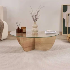 Couchtisch Liya - 100% TEMPERED GLASS - Saphireiche - 30 x 90 x 90 cm