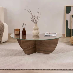 Couchtisch Liya - 100% TEMPERED GLASS - Walnuss - 30 x 90 x 90 cm