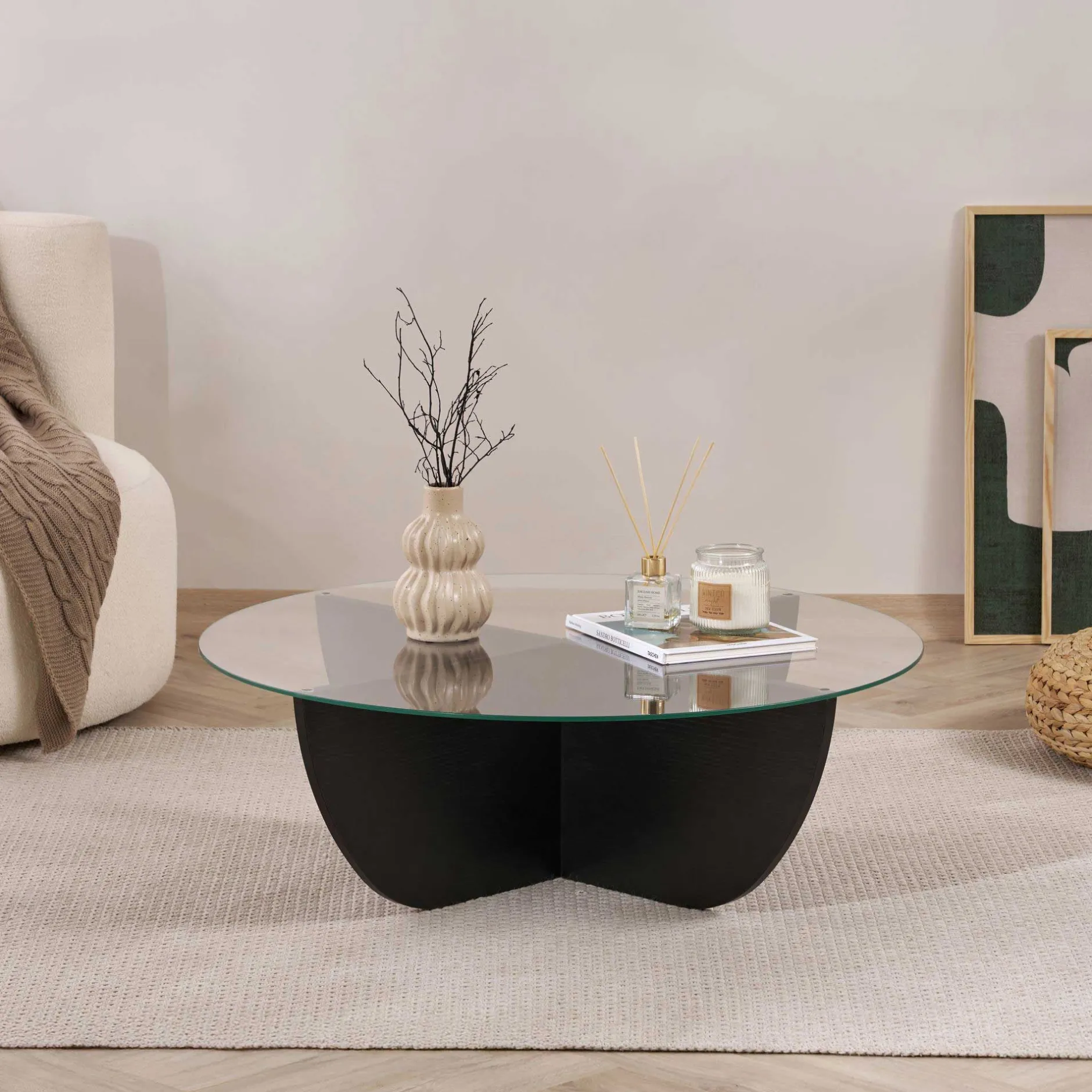 Couchtisch Liya - 100% TEMPERED GLASS - Holzschwarz - 30 x 90 x 90 cm