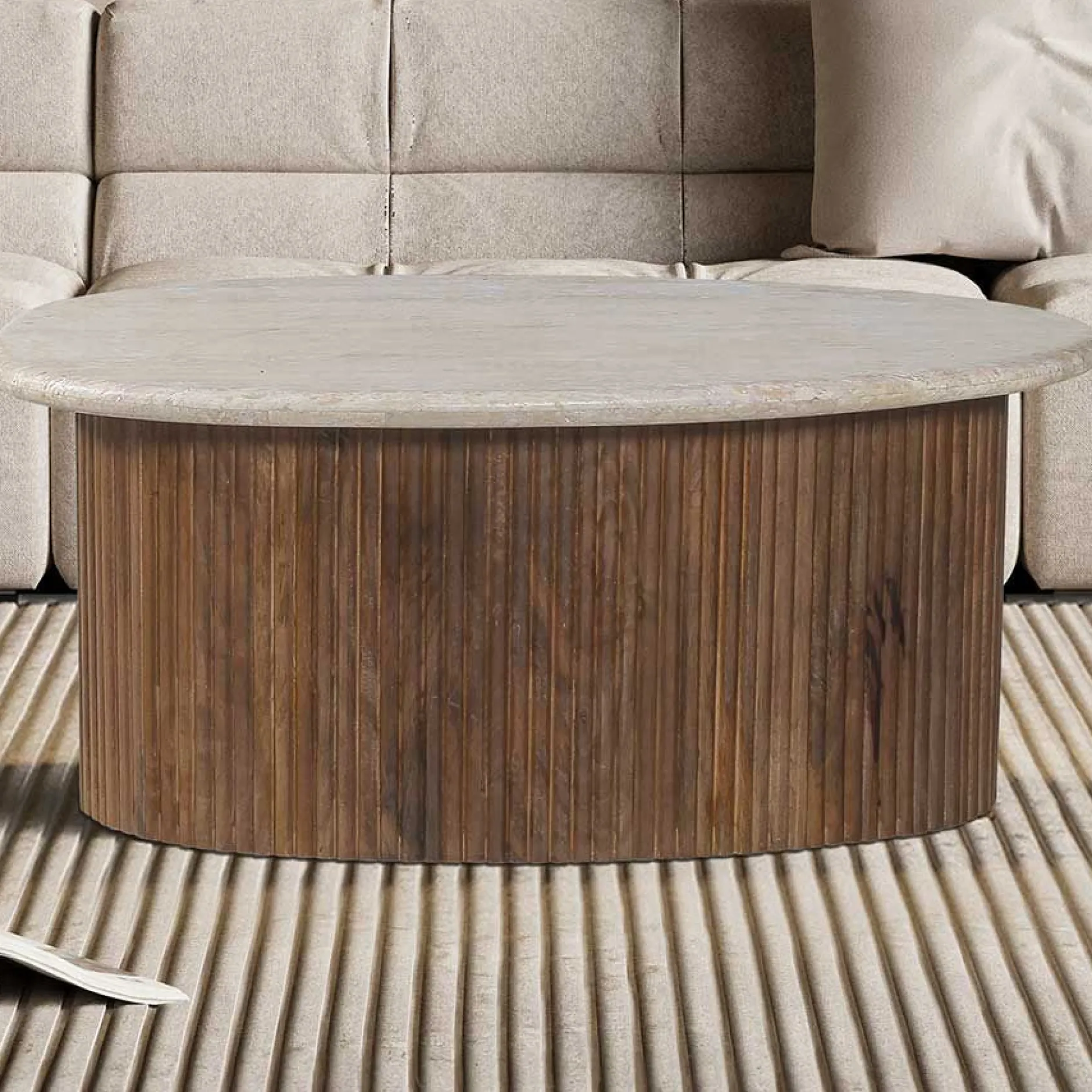 Couchtisch Louis | 90 x 55 x 40 cm | Travertin Beige